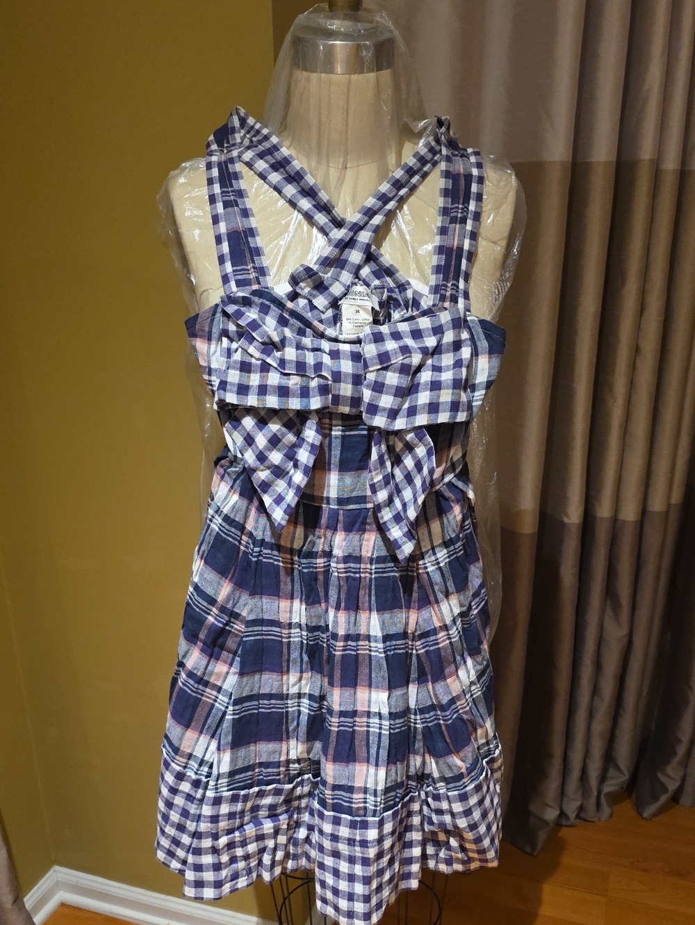 Sonia Rykiel Navy and White Gingham Sundress with Front Bow Sz 36